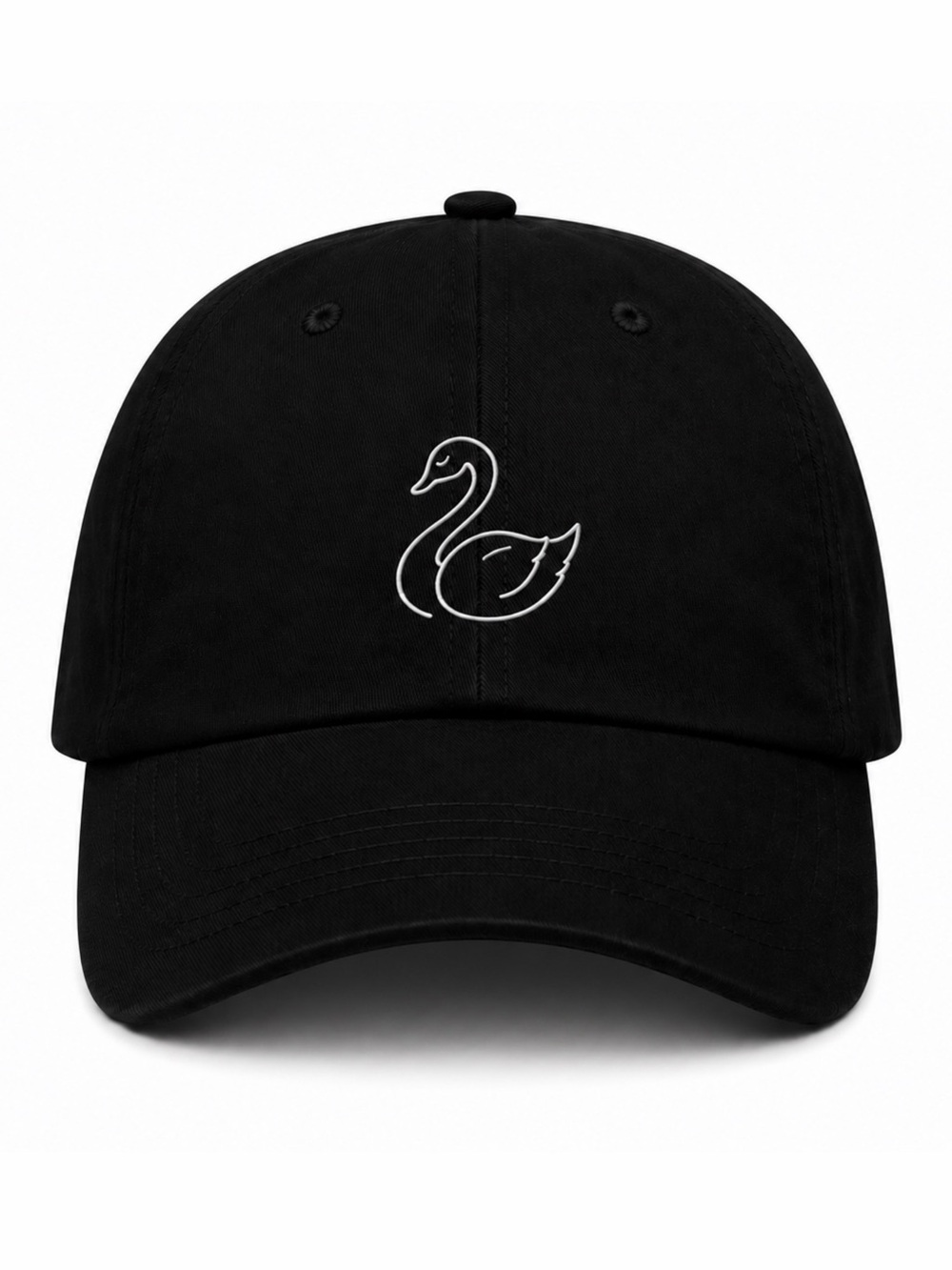 🦢 Swan Embroidered Black Baseball Cap Minimalist Bird Velcro Strap Unisex Hat